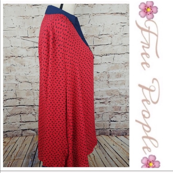 πSALEπ Free People Red Blue Horses Blouse - Picture 6 of 8